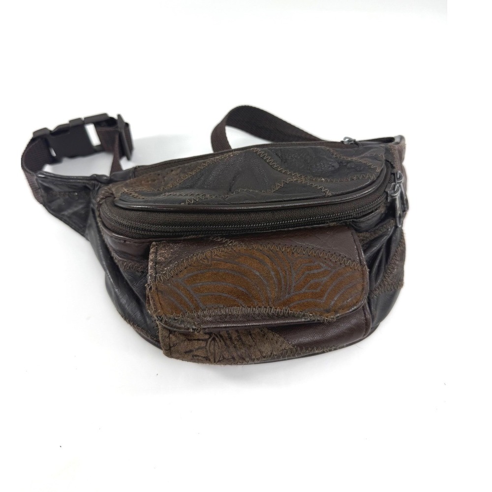 Vintage Brown Patchwork Leather Suede Waist Pack Fanny Bag EASPS92850 Boho